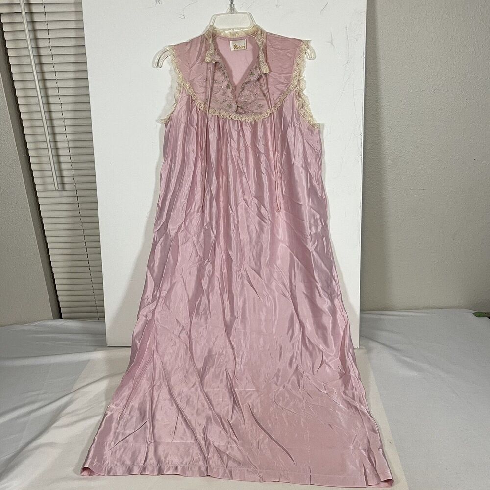 Barbizon Nightgown Sleeveless Pintuck Lace Blendaire Batiste Satin Romantic 70s